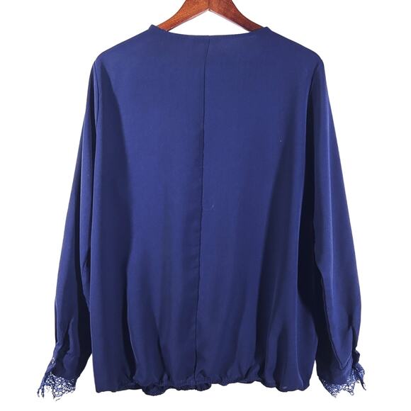 Bloomchim Navy Blue V-Neck Long Sleeve Wrap Front Top 14/16 - Picture 4 of 10